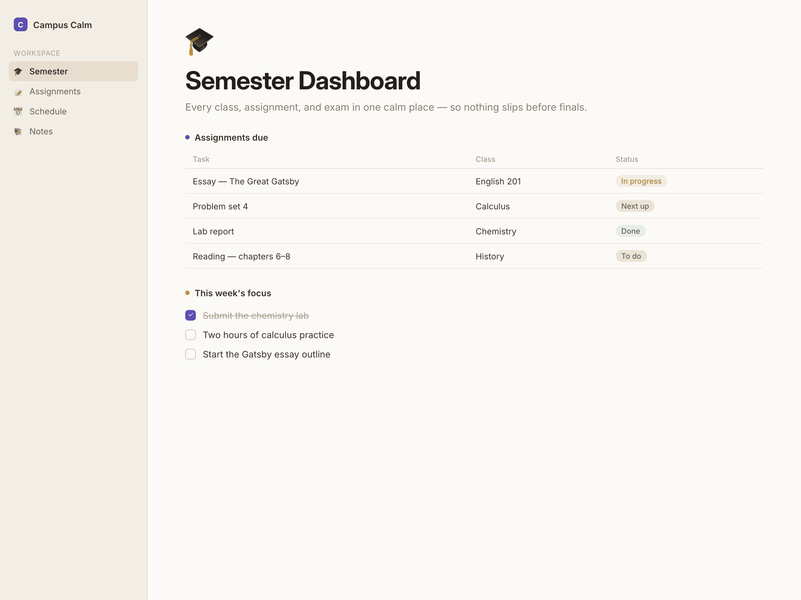 Semester Dashboard